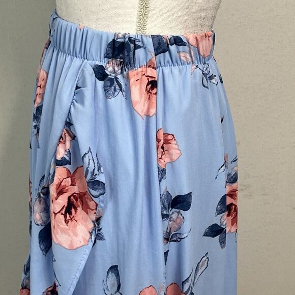 Miami Skirt size Small Blue Pink Roses Floral Ruffles Long High Low Wedding - Picture 7 of 11